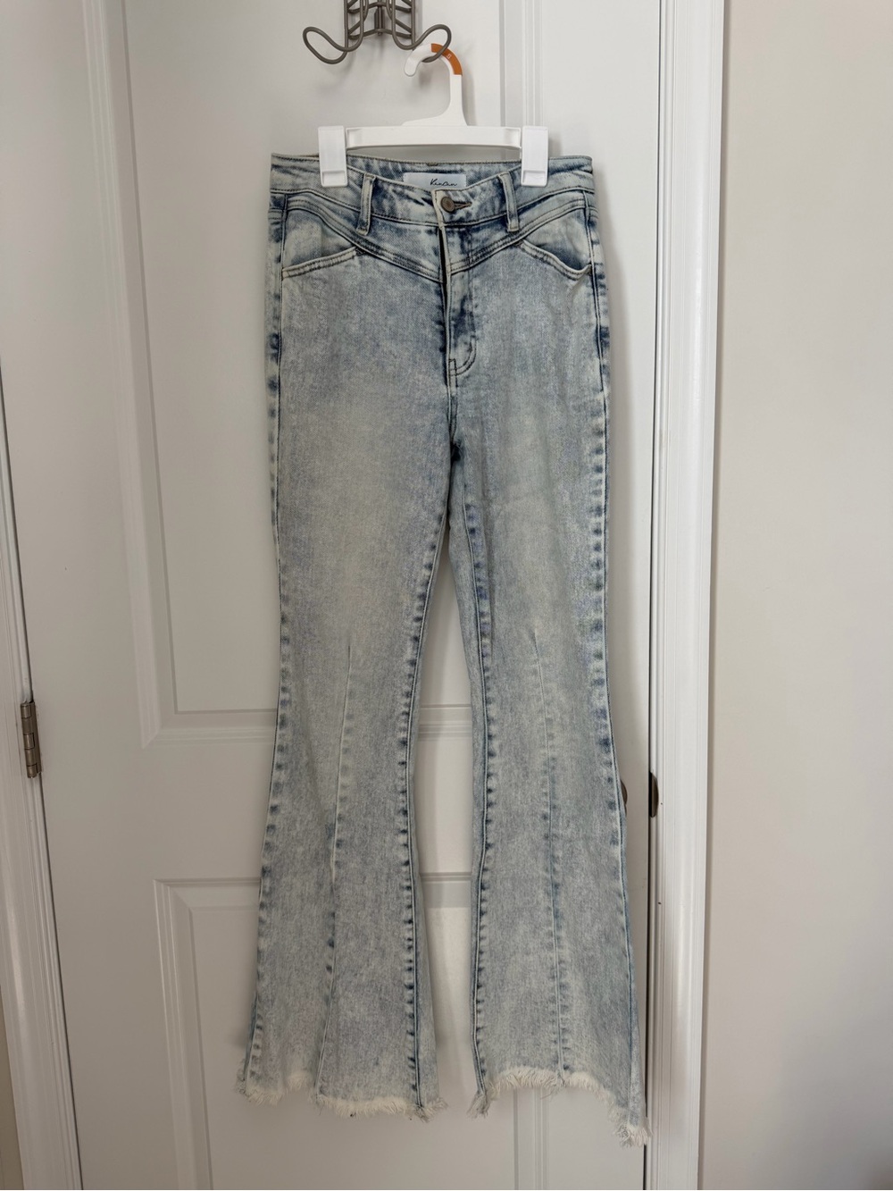 KanCan Light Acid Wash Flare Jeans in Pale Blue